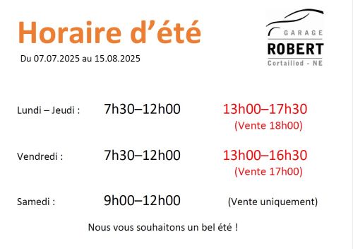 HORAIRES D'ÉTÉ